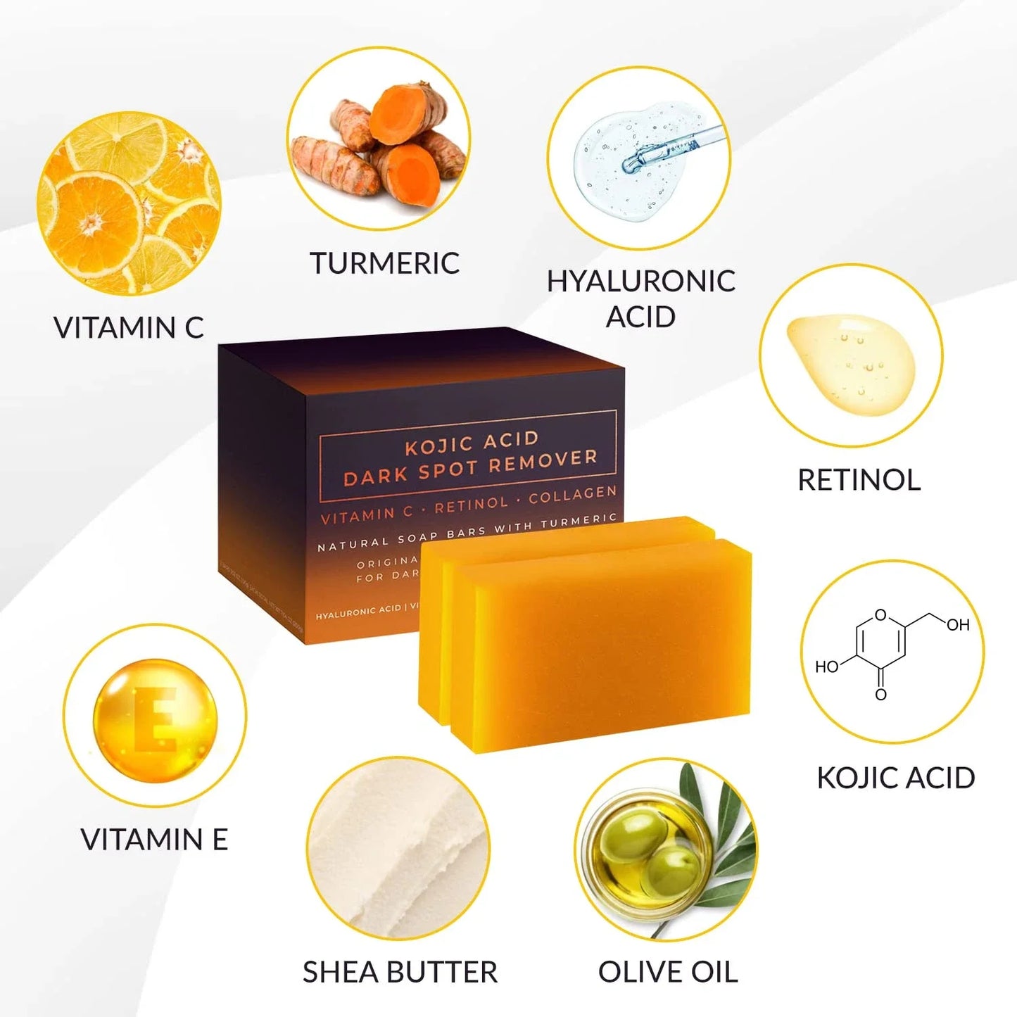 VALITIC Kojisäure Seifenstücke gegen dunkle Flecken mit Vitamin C, Retinol, Kollagen, Kurkuma