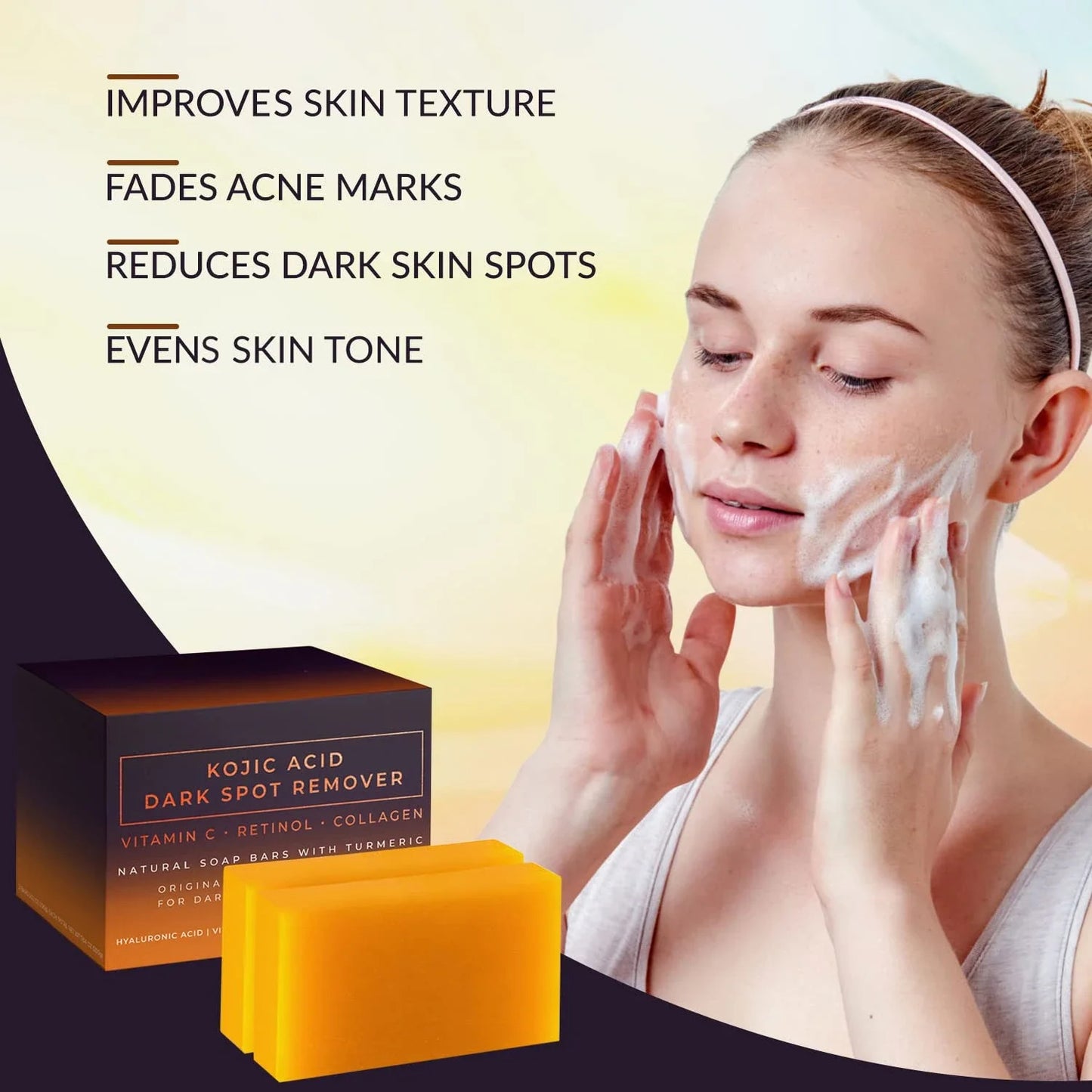 VALITIC Kojisäure Seifenstücke gegen dunkle Flecken mit Vitamin C, Retinol, Kollagen, Kurkuma