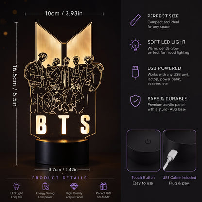 BTS LED Acrylic Lamp – 7 Color USB Night Light for ARMY Fans