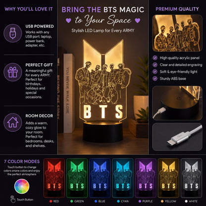 BTS LED Acrylic Lamp – 7 Color USB Night Light for ARMY Fans