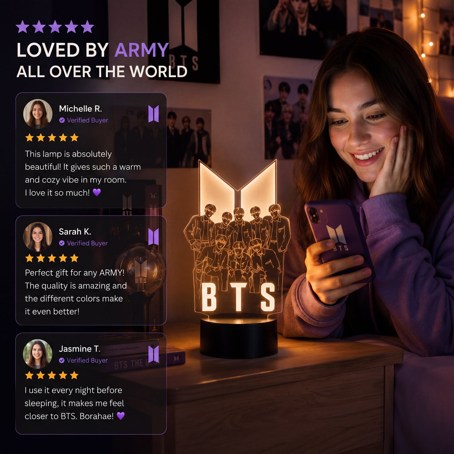 BTS LED Acrylic Lamp – 7 Color USB Night Light for ARMY Fans